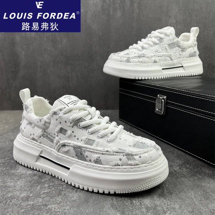 Louis Fordea/路易弗狄男士高档小白鞋板鞋男款潮流百搭休闲男鞋