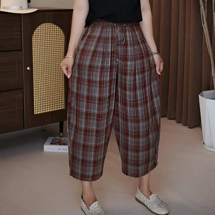 格纹休闲裤夏季宽松百搭显瘦洋气薄款直筒格子裤