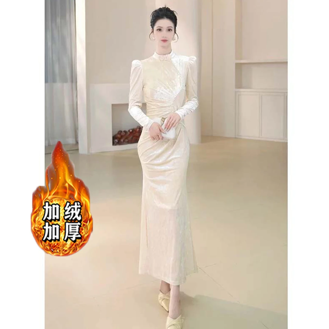【加绒加厚】新中式旗袍国风气质包臀连衣裙QY0193