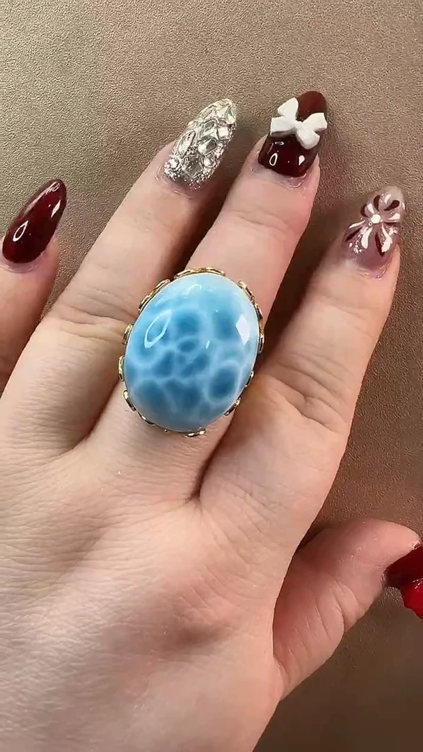 【闪购商品】针钠钙石（海纹石）戒指银S925镶嵌戒指