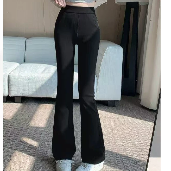春秋新款垂感修身显瘦微弹微喇裤H2884