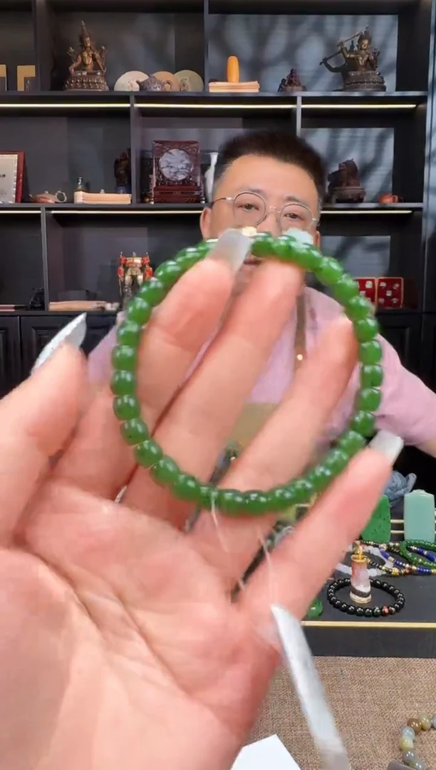 和田玉未镶嵌颈饰7mm碧玉极致手串