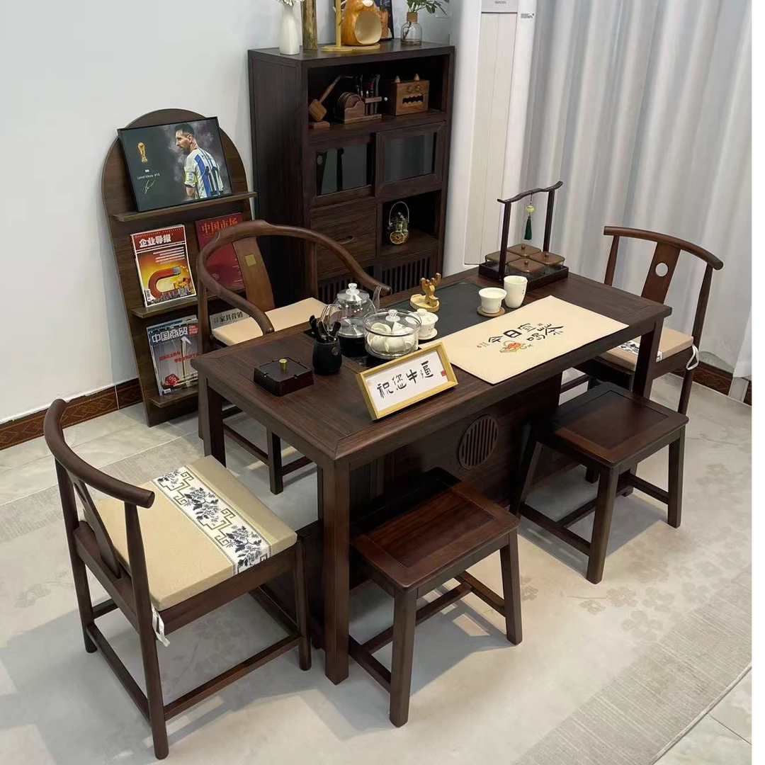 【祥瑞】阳台茶桌小茶台乌金木实木客厅家用茶桌书桌一体两用茶室桌
