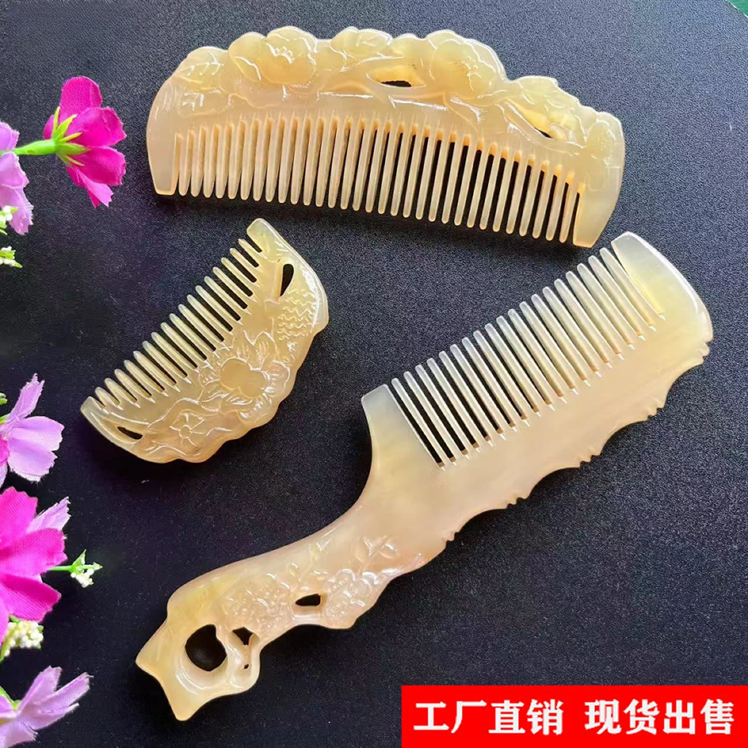 按摩梳便携发梳防脱加厚大号老羊角木梳包包贵妃梳中号月梳手工