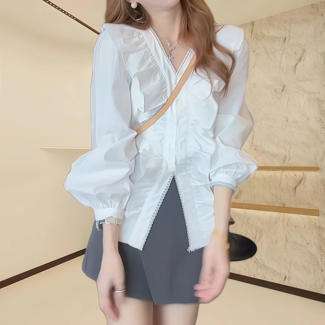 2025春季新款高级设计感气质减龄纯色衬衫百搭时尚上衣显瘦长袖