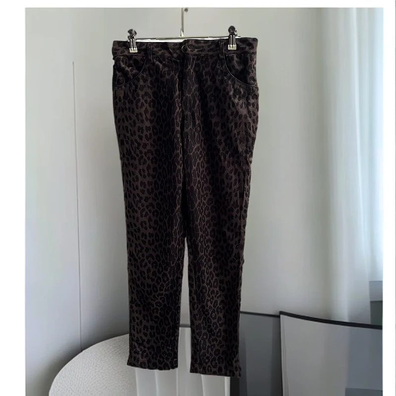 B5301 女士春秋季时尚豹纹休闲直筒裤