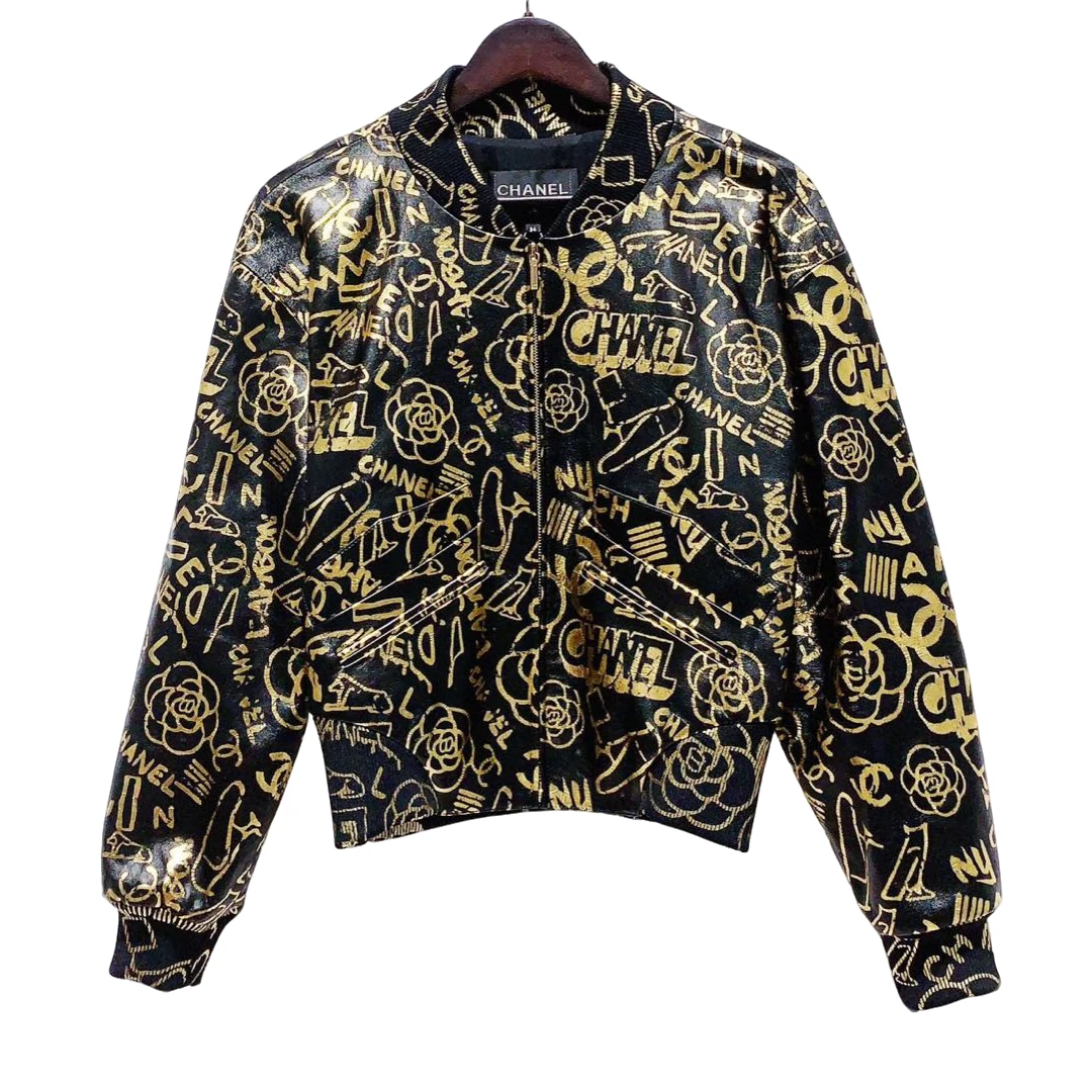 99新 Chanel/香奈儿 蔚蓝/皮夹克外套/羊皮/34码/LZ1019F861