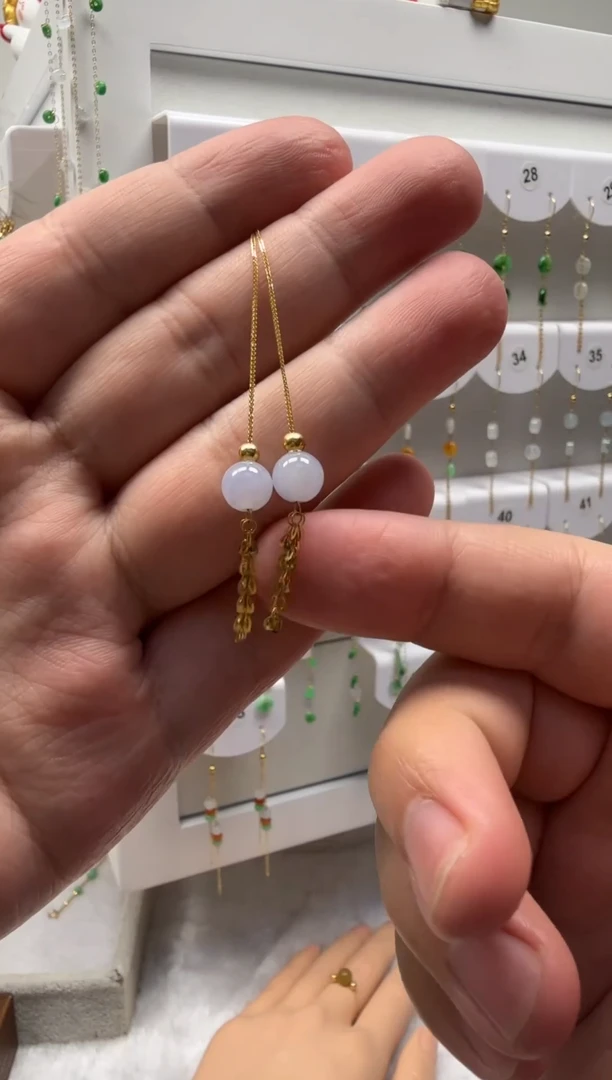 18K金镶嵌翡翠耳饰缅甸天然翡翠a货