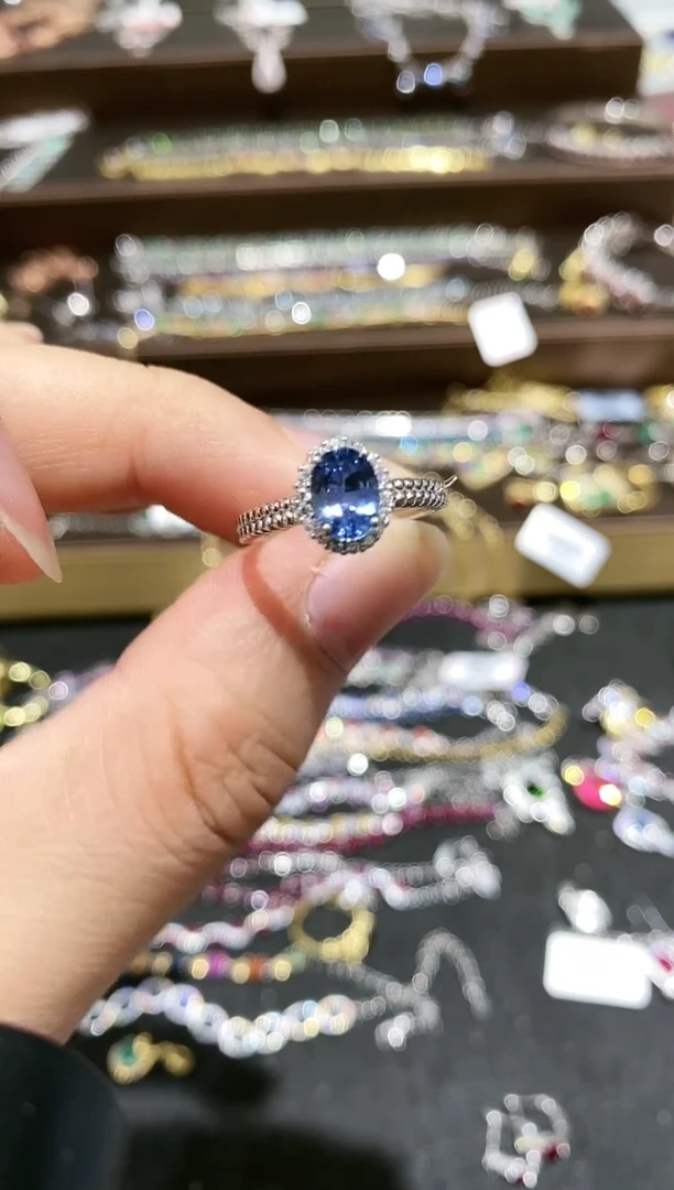 【闪购商品】蓝宝石戒指银S925镀金镶嵌戒指