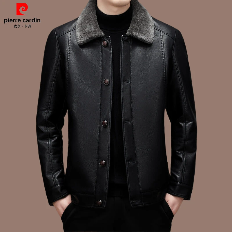 【皮尔卡丹 官方正品】冬季男士加绒加厚皮衣高档轻奢长袖休闲外套