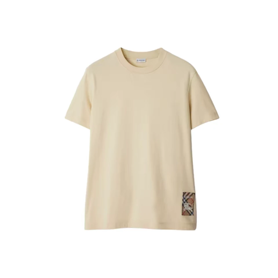 未使用 BURBERRY/博柏利 衣摆格纹刺绣骑士徽标短袖T恤 摆宽