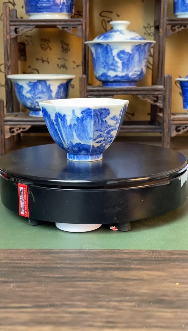 青花宋画山水小八方