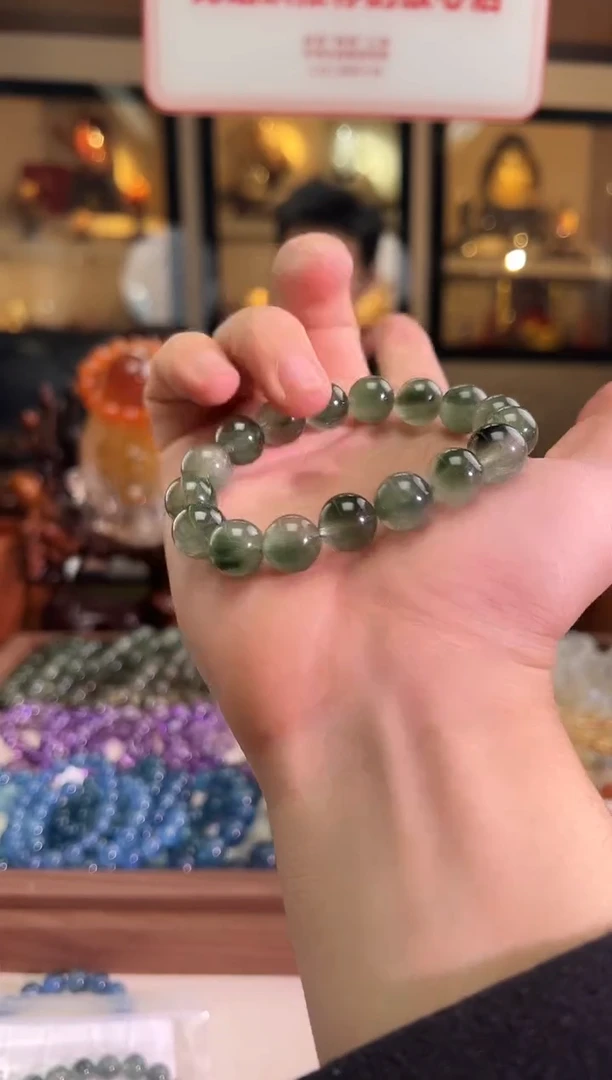 未镶嵌手链水晶12mm+猫眼绿兔毛（多样性发一）