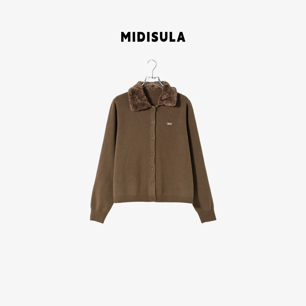 MDSL·时尚洋气韩系毛领刺绣字母羊毛纽扣开衫#02289