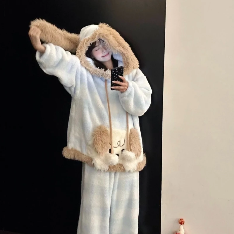 【蓝色小狗】冬款睡衣套装毛绒睡衣加厚睡衣可外穿甜美可爱宽松显瘦