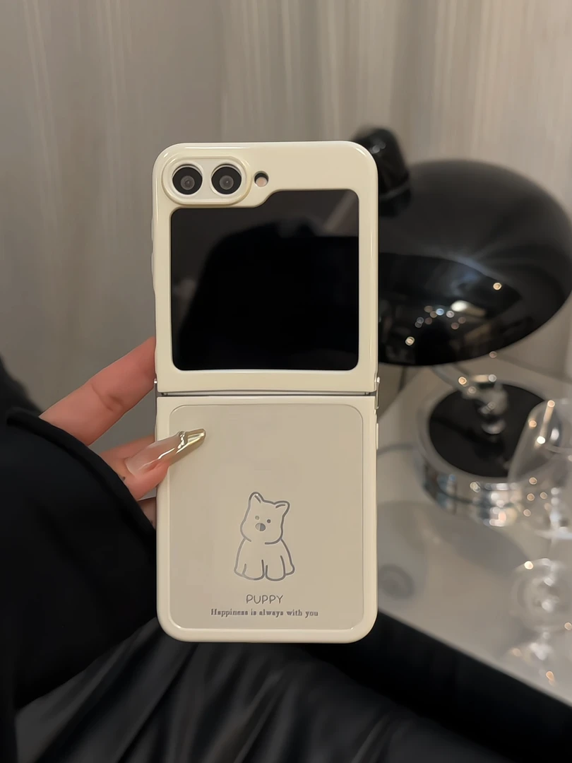 （三星zflip5系列）线条西高地折叠奶油适用三星Galaxyzflip6手机壳