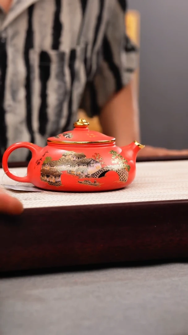 茶壶紫砂玫红朱泥 寒江 忆江南珐琅彩