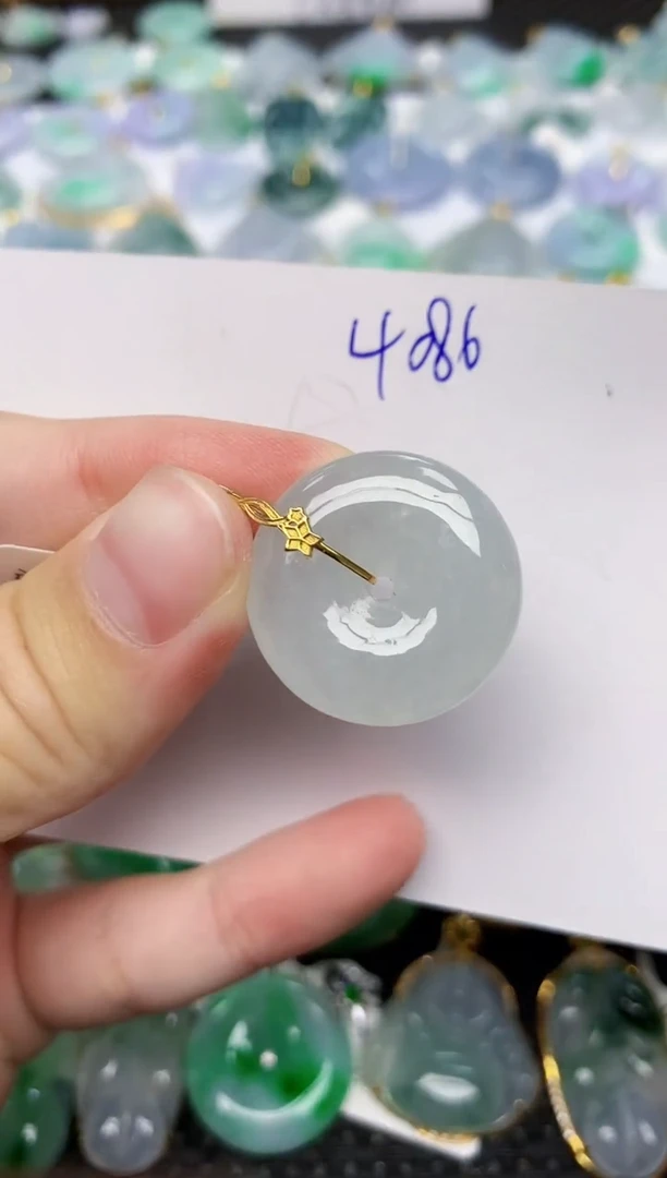 颈饰18K金镶嵌翡翠天然缅甸A货翡翠百元以上9元证书费自理