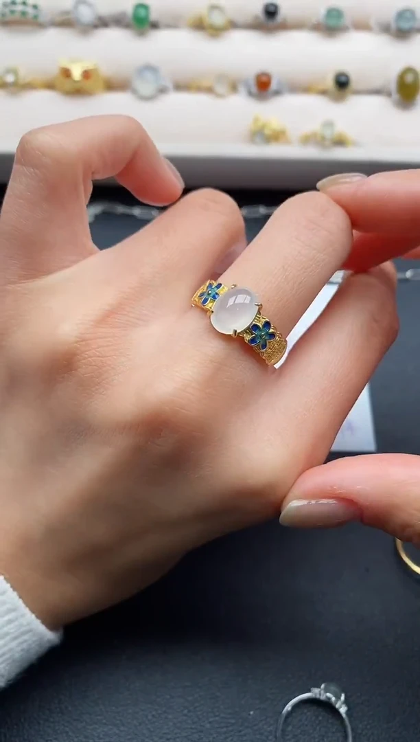 银S925镶嵌戒指翡翠6666666+5