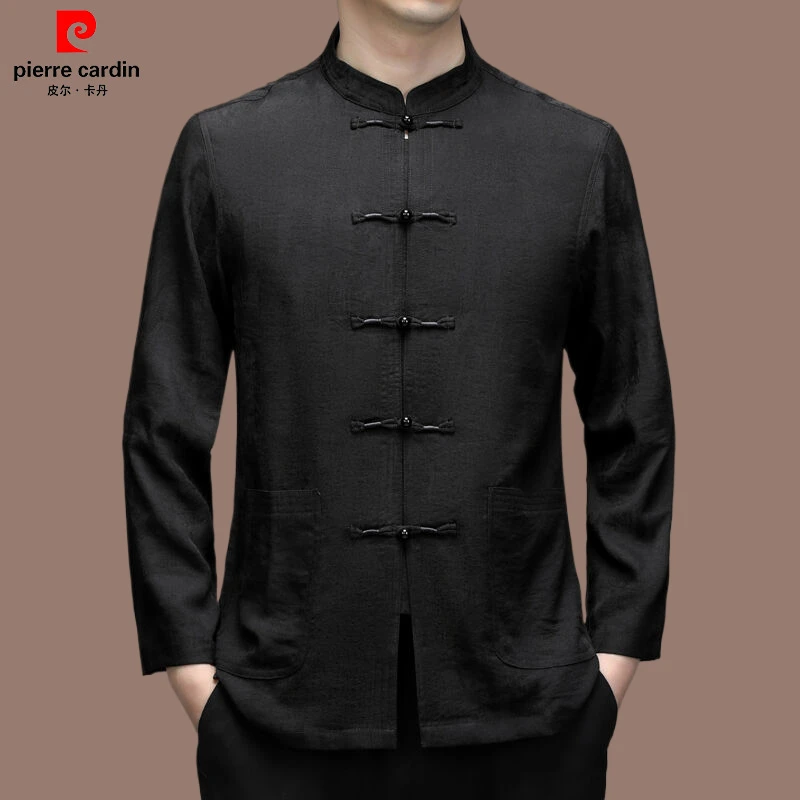 【皮尔卡丹】夏秋季唐装中国风复古长袖外套夹克中老年休闲爷爷套装
