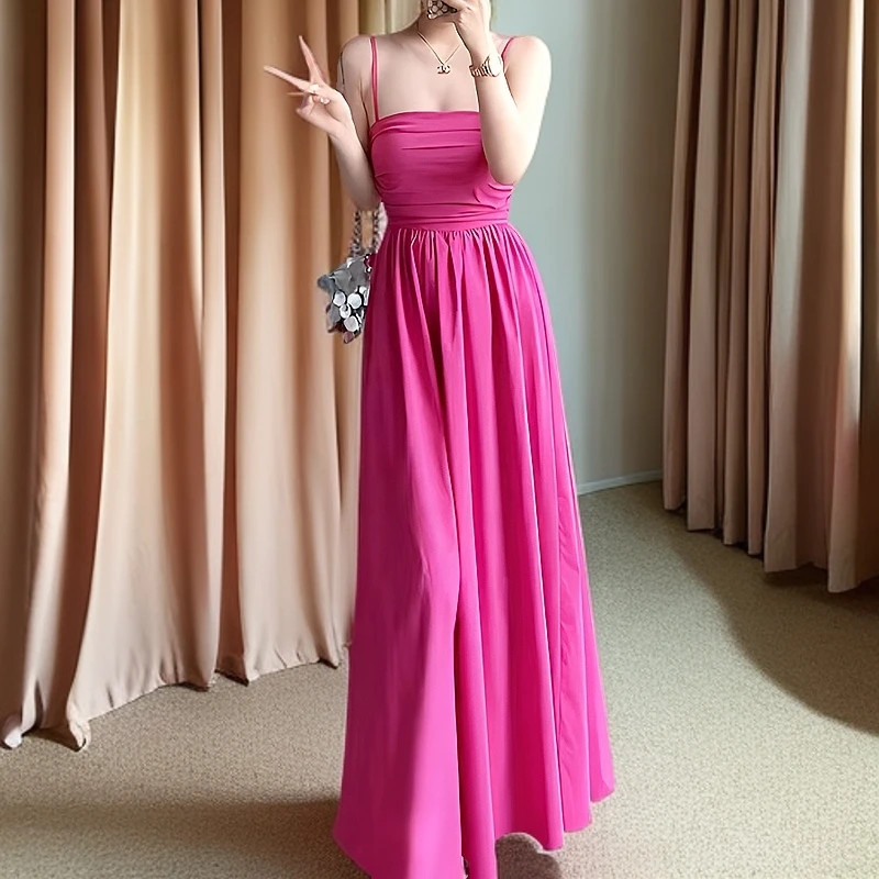 7795 玫色优雅夏季超显瘦连衣裙夏季气质百搭时尚长裙长款垂感