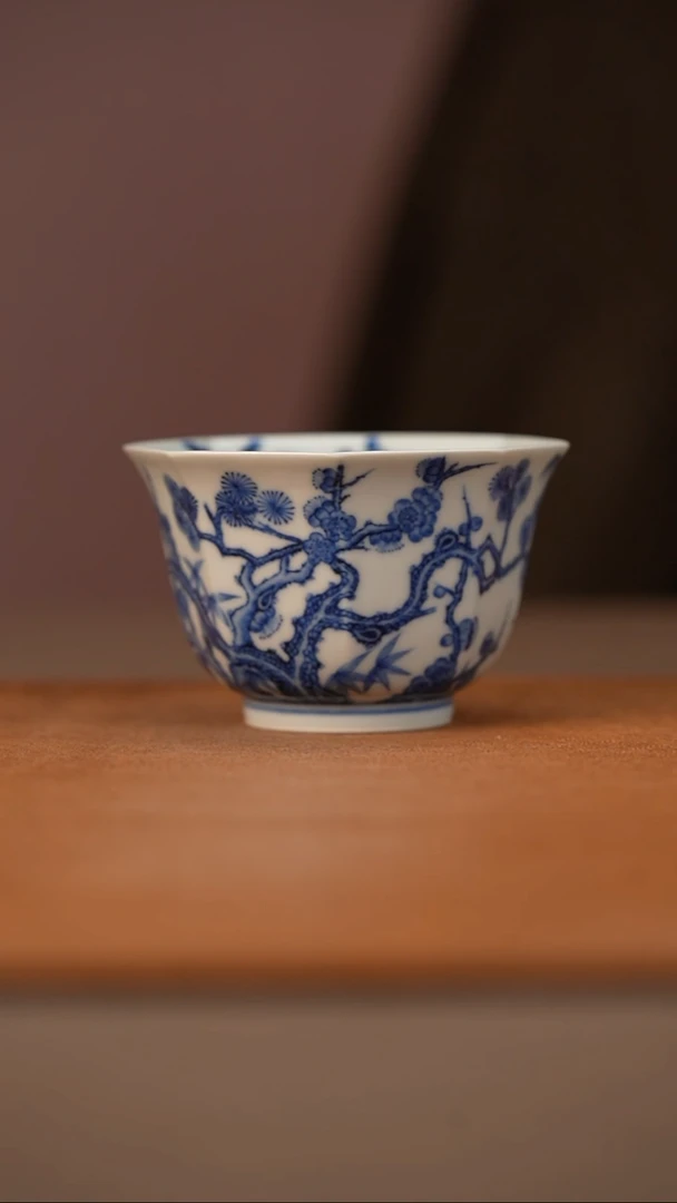 陶瓷又见春风松竹梅八方杯