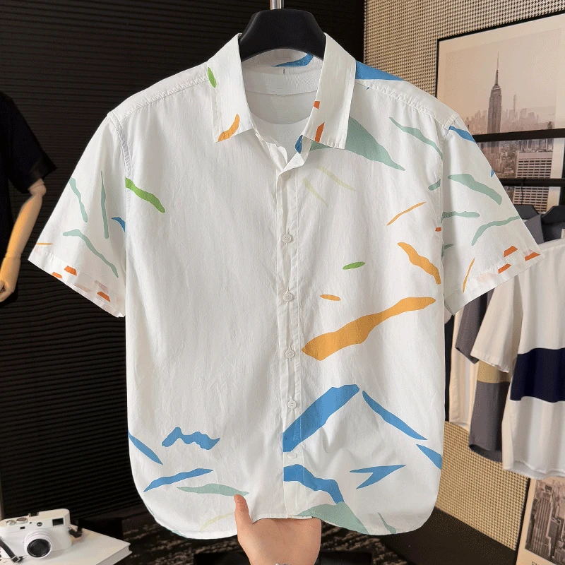 夏季男士短袖衬衫潮牌新款印花衬衫男青年痞帅高端个性休闲衬衣潮