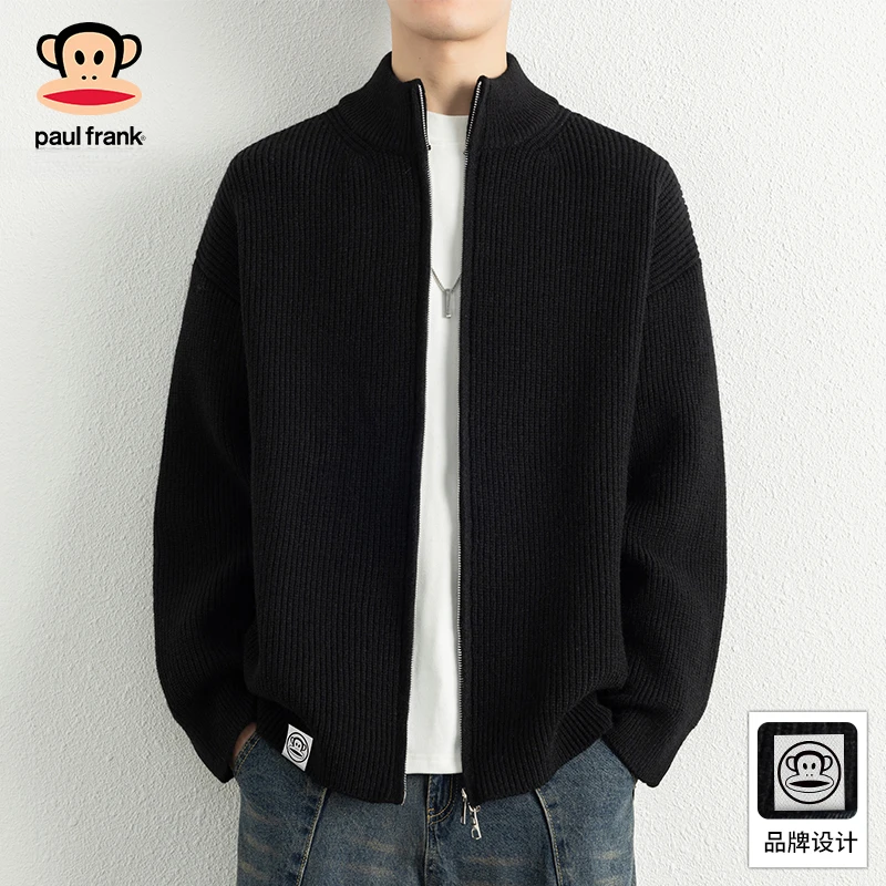 PaulFrank/大嘴猴立领拉链开衫毛衣男秋季慵懒风宽松保暖针织外套