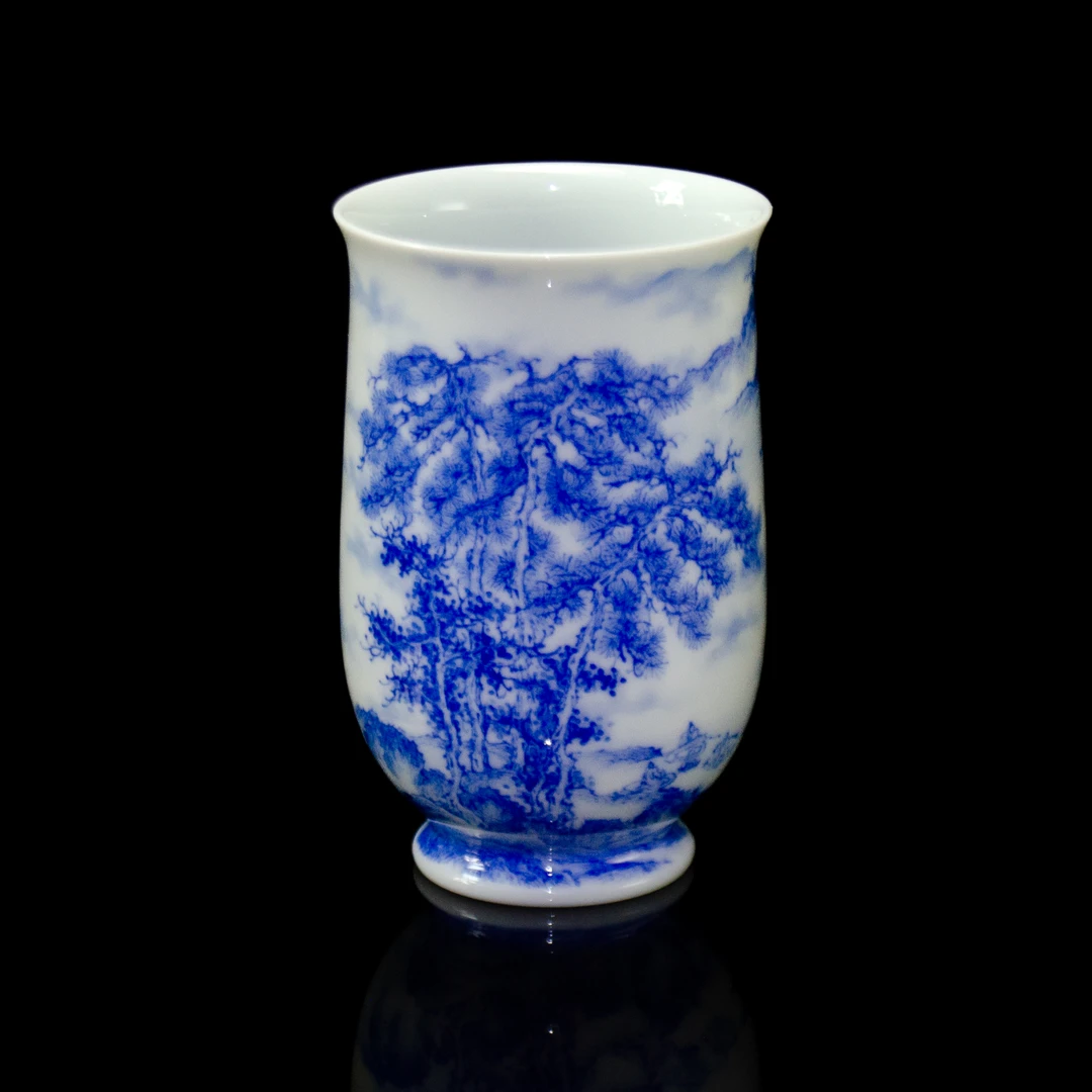 云清晓境 | 《林下鸣琴图》茶杯 纯手工手绘山水青花瓷茶器