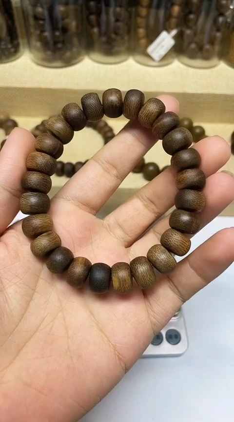 沉香手串玉**心沉香沉香手串算盘珠1.2文莱粗纹软丝沉水