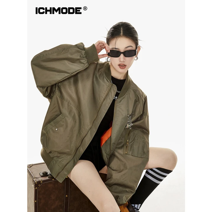 ICH MODE美式复古外套女春季飞行夹克春秋牛仔短款休闲高街宽松