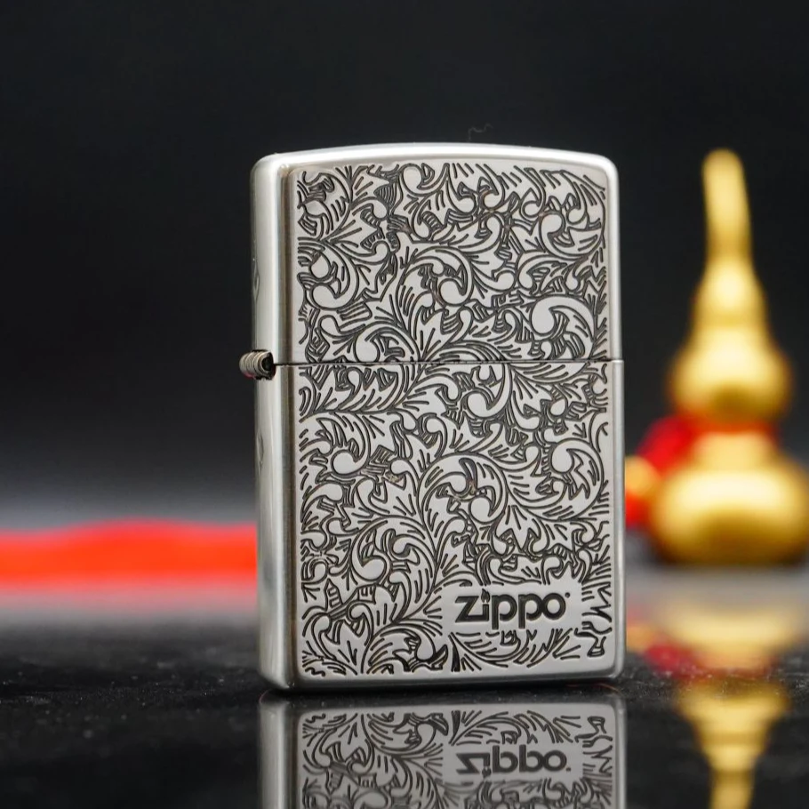 ZIPPO/之宝打火机XF  常规平底镀银唐草右下标  经典防风TC9901DK
