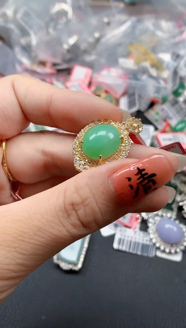 银S925镶嵌戒指翡翠天然A货缅甸翡翠