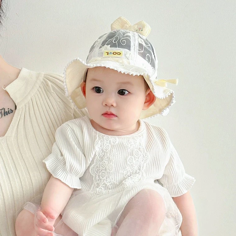 可爱小婴幼儿宝帽子夏季薄款渔夫帽透气网眼遮阳帽出游防晒太阳帽