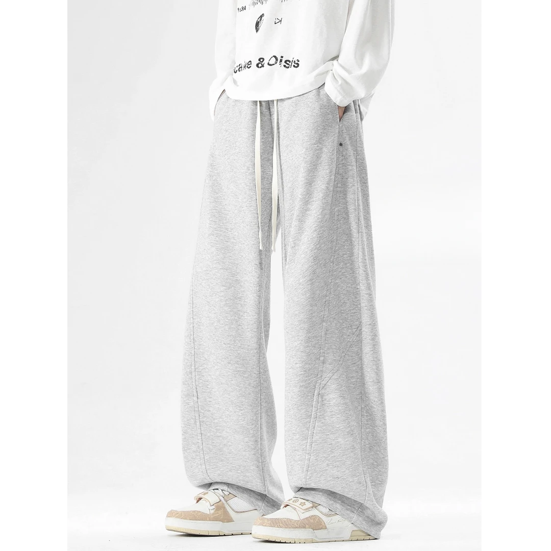 弯刀裤灰色解构垂感直筒卫裤男款秋季cleanfit宽松阔腿男生休闲裤