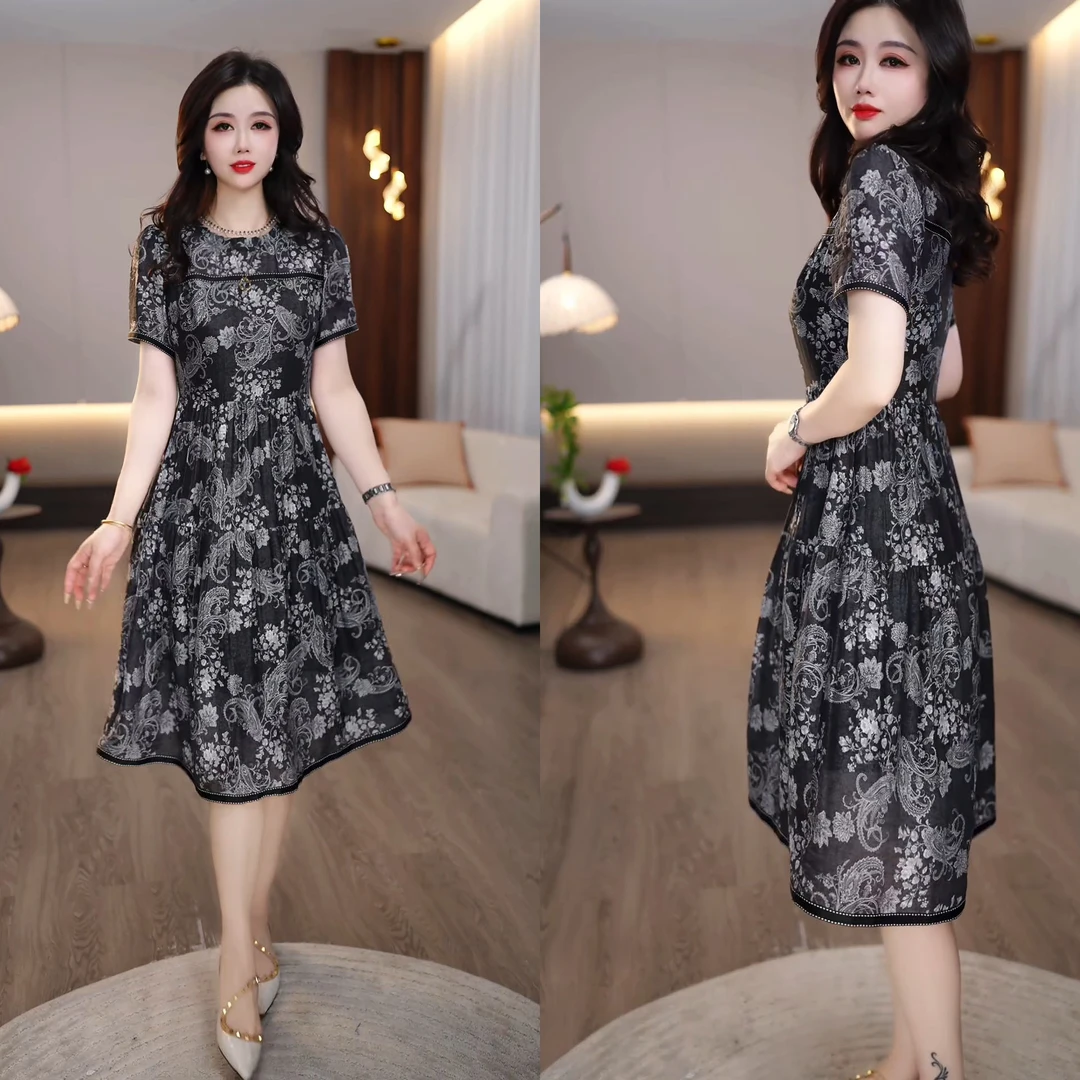 2025夏季新款碎花休闲时尚气质洋气显瘦修身收腰女士连衣裙M-4XL