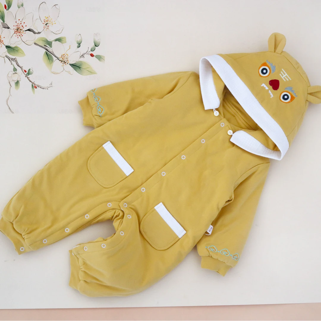 妈妈的手工坊通用卡通秋冬长袖哈衣爬服单排扣拉链卡通风（福兜）