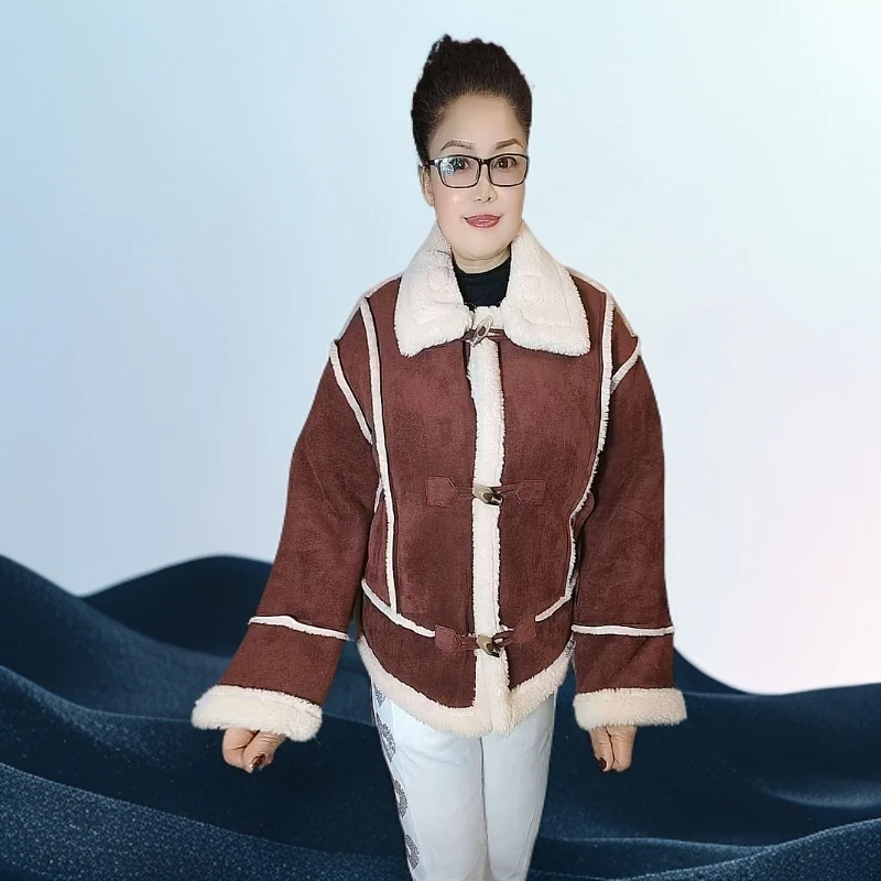 仿皮毛一体短款外套加绒