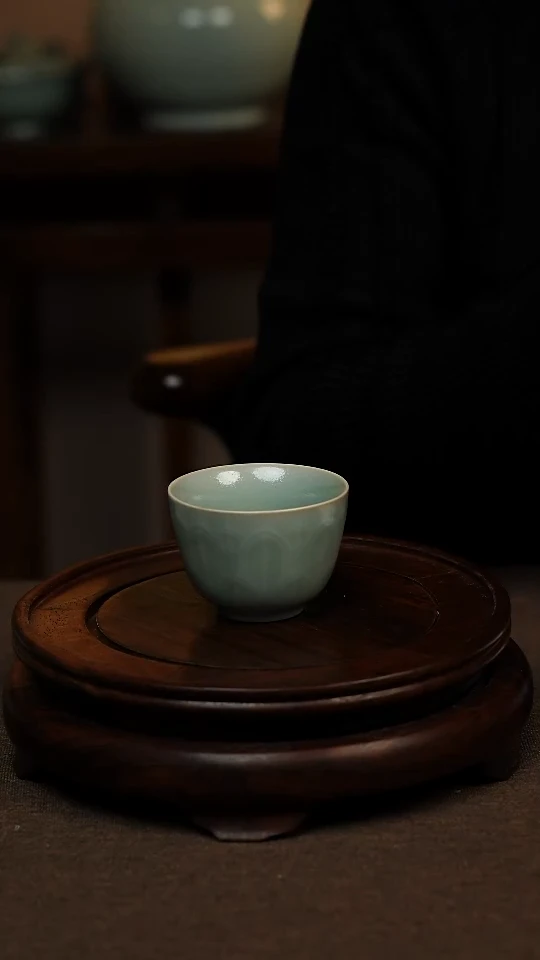 瓷片仿古天青莲心杯50ml 微瑕 不带礼盒