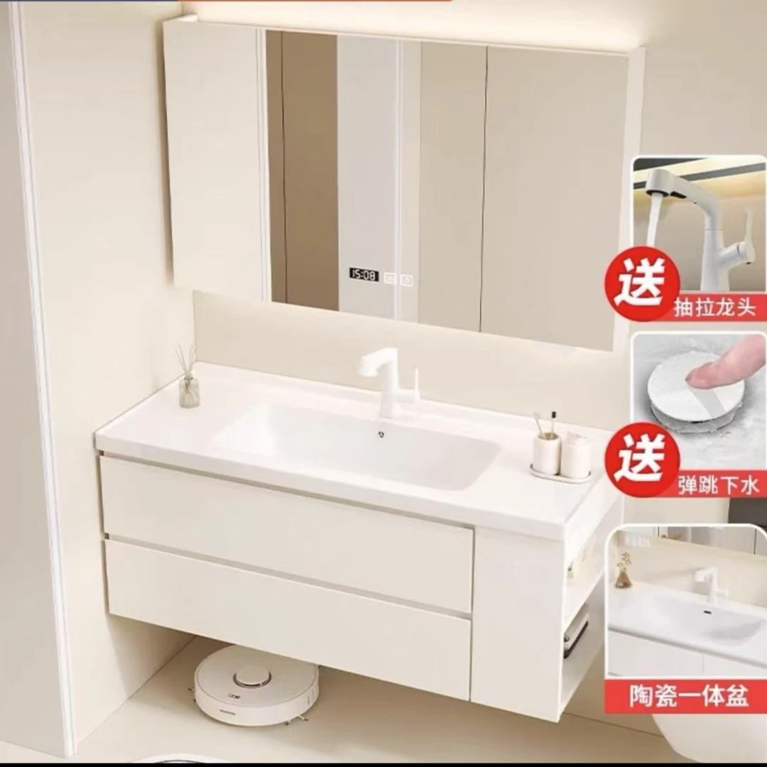 马桶柜侧边收纳浴室柜组合双抽屉陶瓷一体盆白色洗漱台洗手盆卫浴