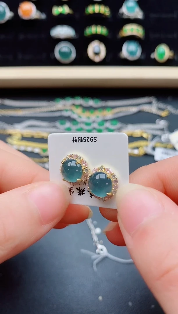 【闪购商品】翡翠耳饰银S925镶嵌58505