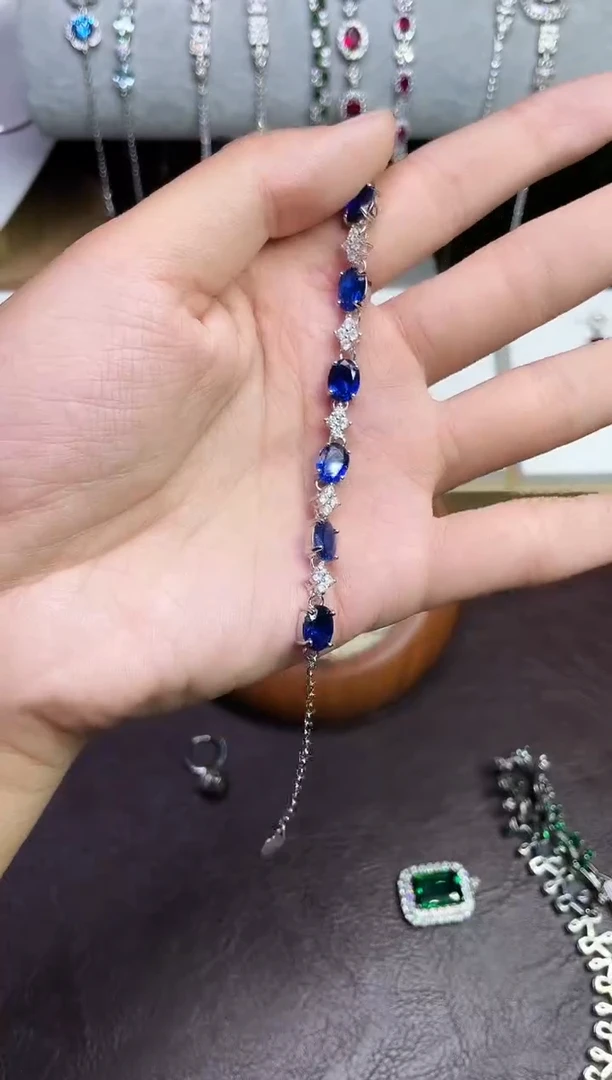 合金合成钻石蓝宝手链