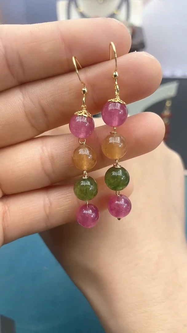 【闪购商品】碧玺耳饰14K金镶嵌耳钩202