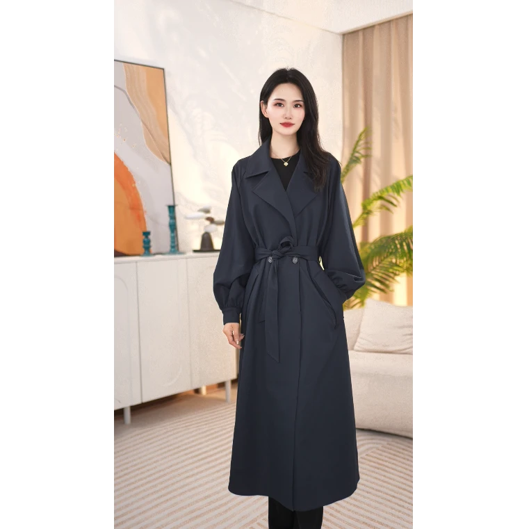 女士中长款翻领风衣常规款女系带薄款外套秋冬25C750