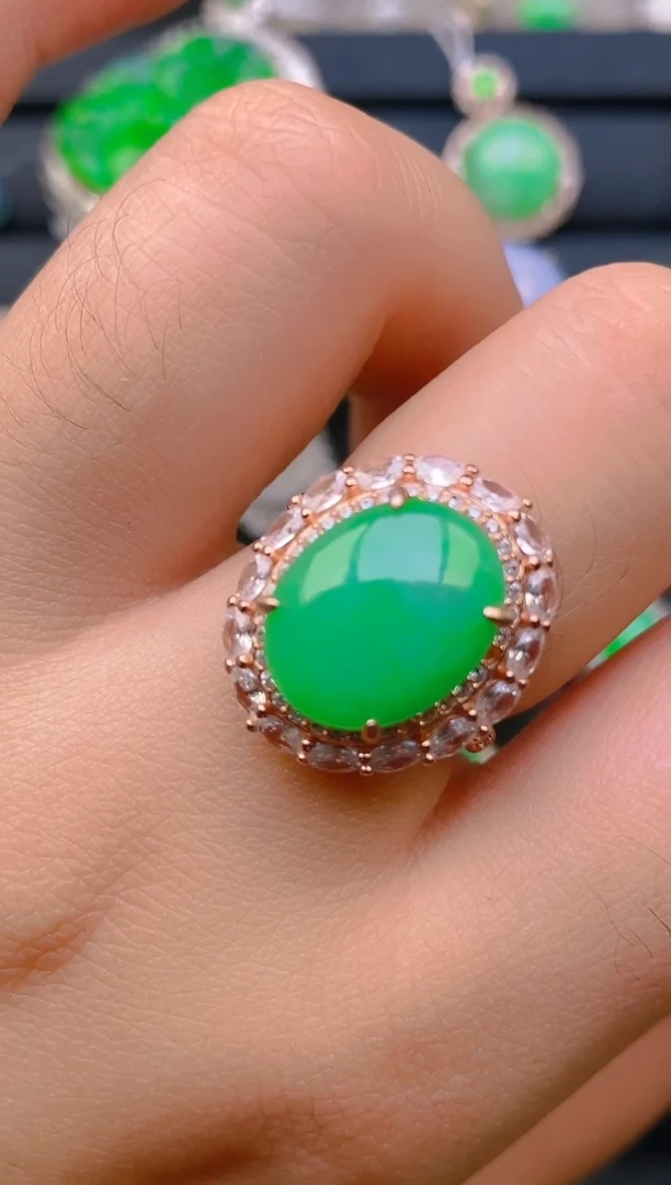 【闪购商品】翡翠戒指银S925镶嵌天然A货翡翠1