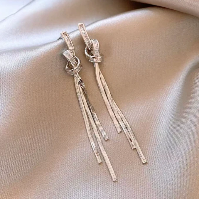 合金耳饰 【无耳洞耳夹】绳结流苏蚊香盘网红轻奢时尚百搭长款气质