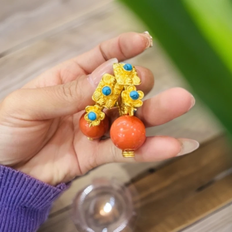 铜合金耳饰 藏式耳环镀金材质