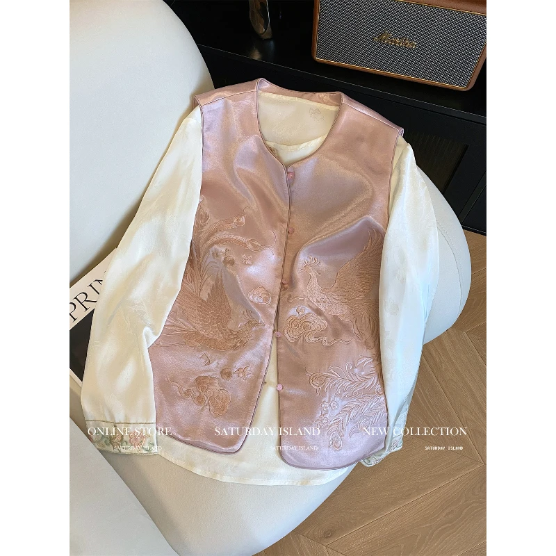 新中式国风重工刺绣无袖马甲背心女2025秋季新款气质叠穿上衣外套