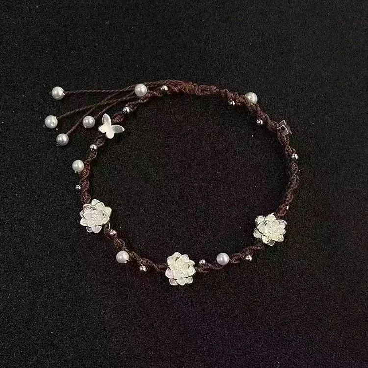 足银手链 足银999莲花手链小清风蝴蝶好运连连编织时尚百搭简约百