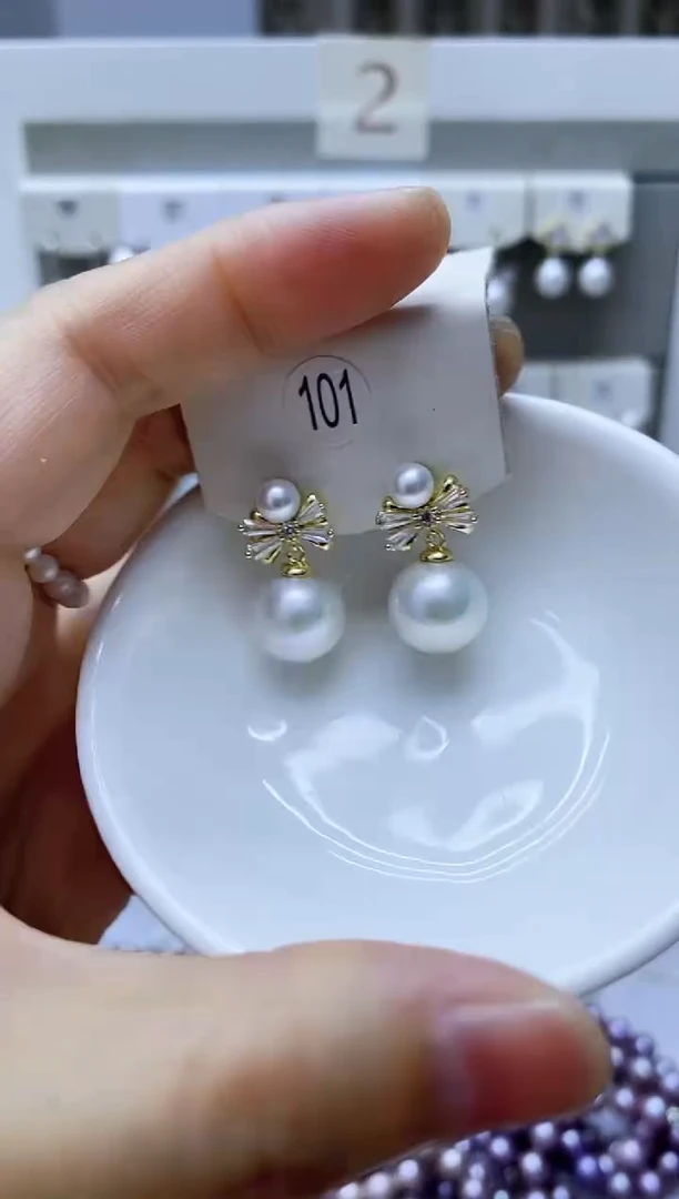 银S925镶嵌淡水珍珠耳饰101